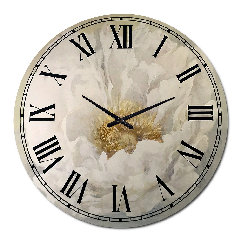 White Serene Peony Oversized Wall Clock