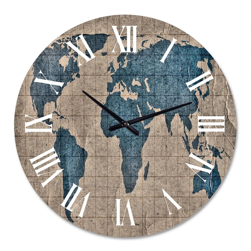 Ancient Map of The World I Oversized Wall Clock