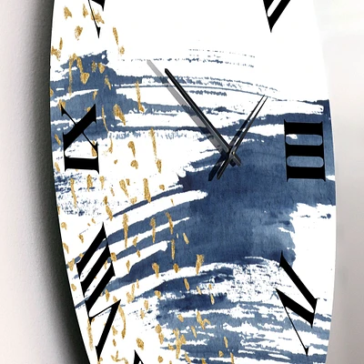 Dark Blue and Gold Abstract I Metal Wall Clock