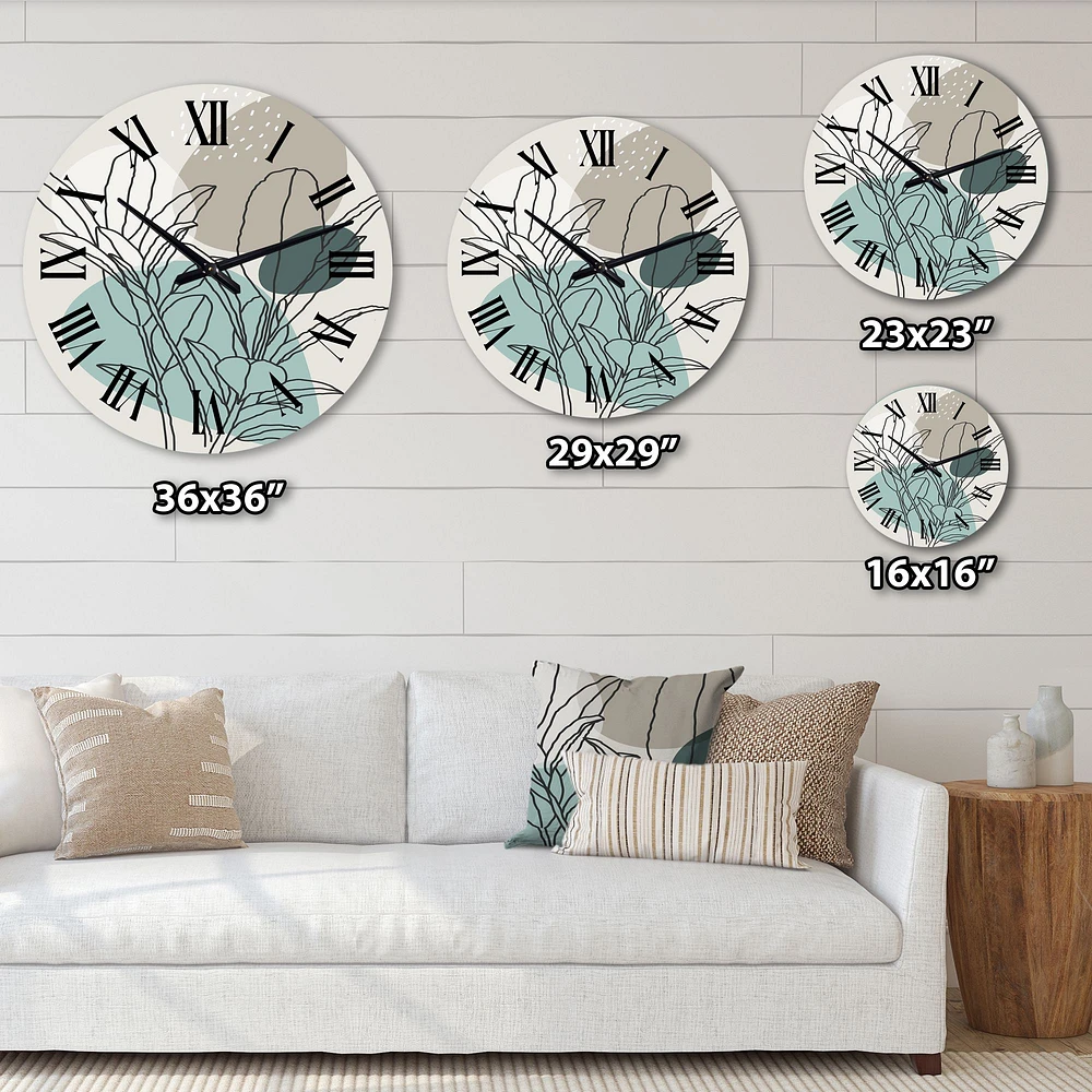 Green Botanical Branch With Leaves Oversized Wall Clock