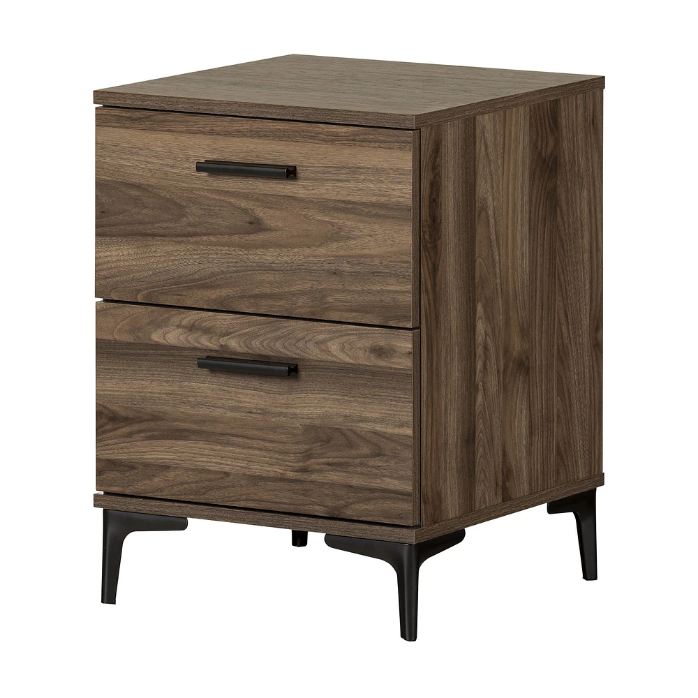 South Shore Furniture Musano 2-Drawer Nightstand with Metal Legs - Natural Walnut