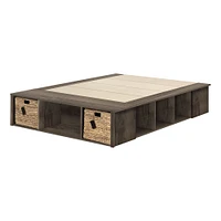 Avilla Queen Platform Bed with Wicker Baskets in Oak by South Shore Furniture