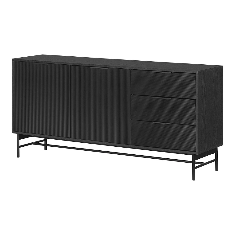 Arlo Ribbed Sideboard in Ash Oak and Matte Black by South Shore Furniture