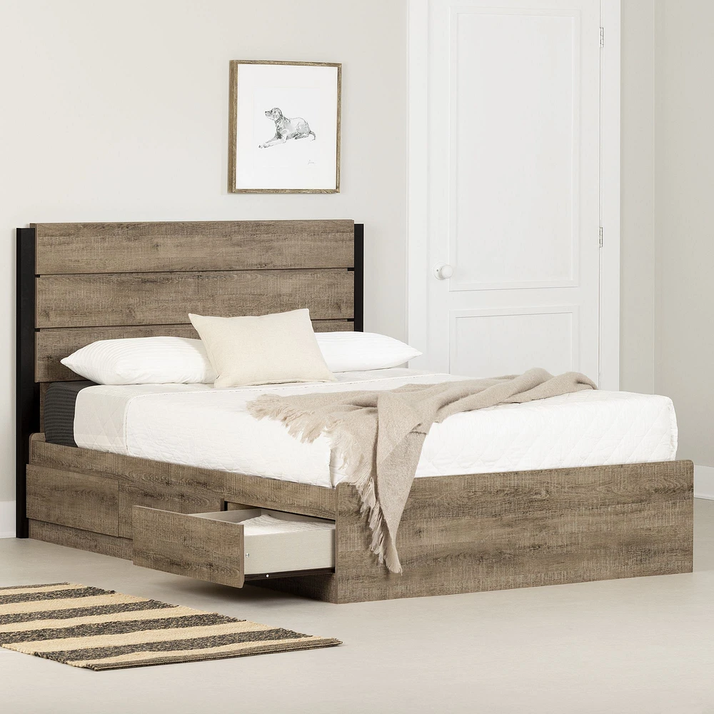 Arlen Full Mates Bed with 3-Drawers and Headboard Set by South Shore Furniture - Weathered Oak