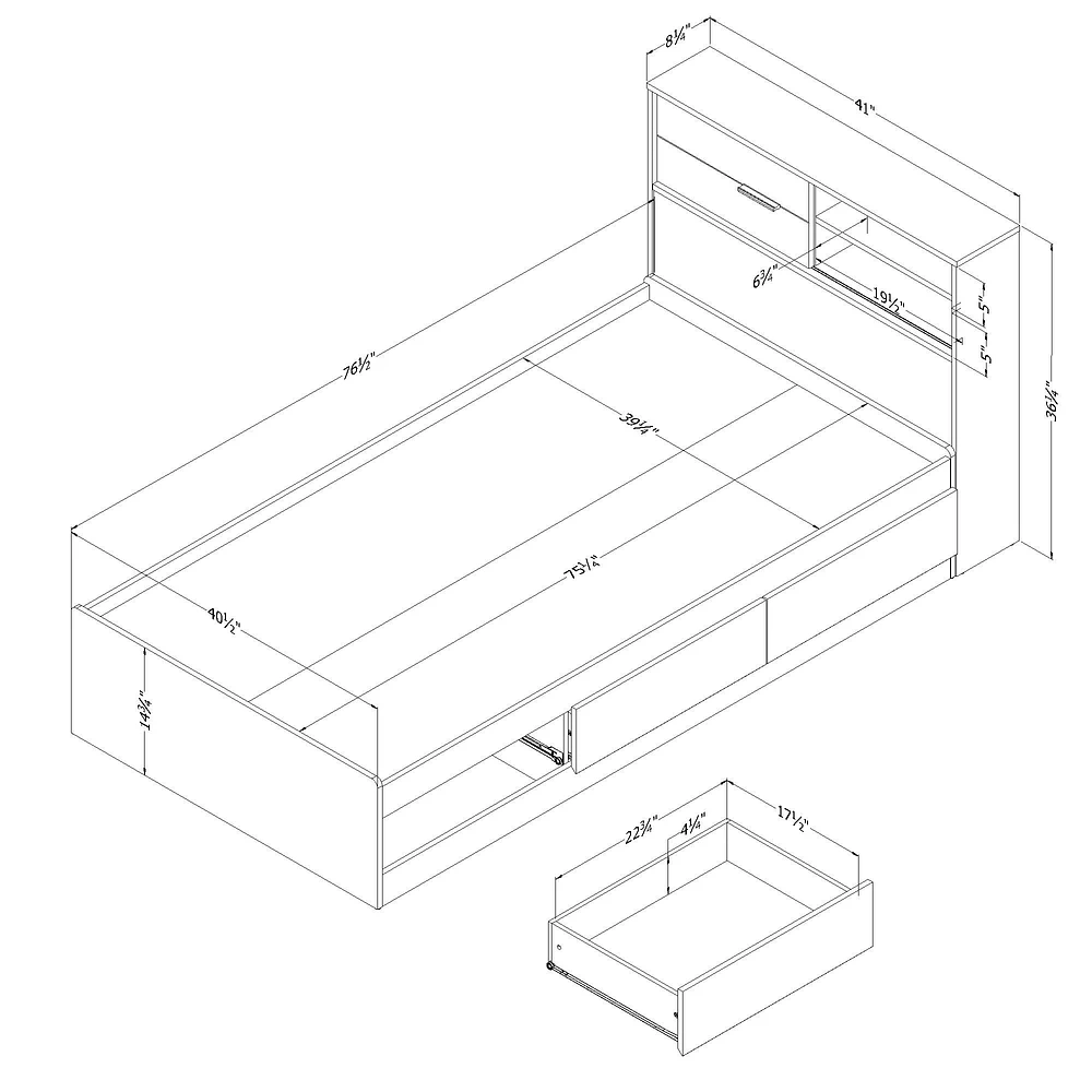 Fynn Twin Storage Bed and Bookcase Headboard in Winter Oak by South Shore Furniture