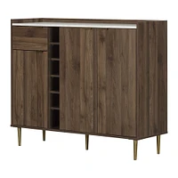 Hype Buffet with Wine Storage Natural Walnut and Faux Carrara Marble by South Shore Furniture