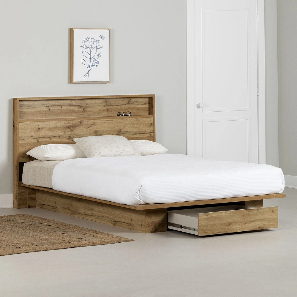 South Shore Furniture Cavalleri Full/Queen Platform Bed and Headboard Set - Nordik Oak