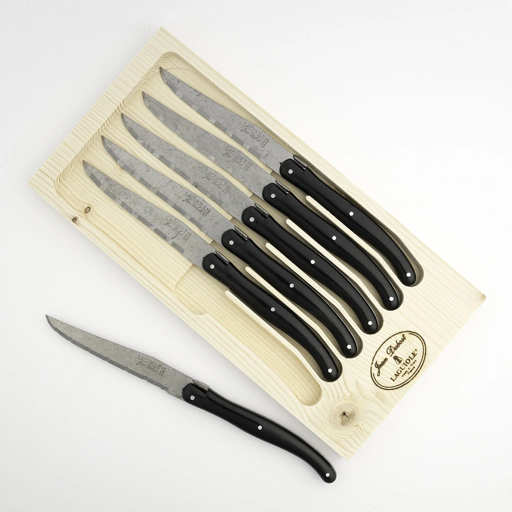 Set of 6 Laguiole Black Vintage Steak Knives by Jean Dubost Laguiole