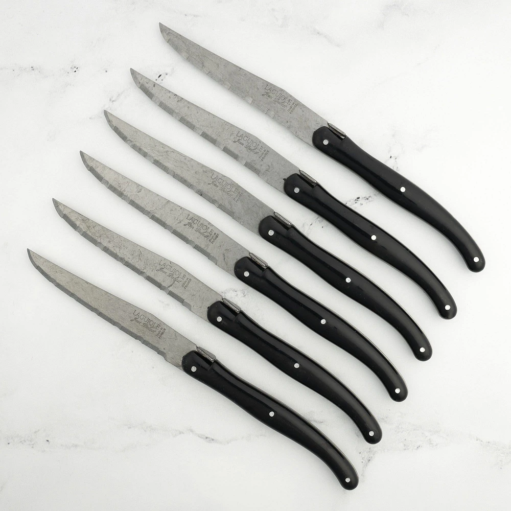 Set of 6 Laguiole Black Vintage Steak Knives by Jean Dubost Laguiole