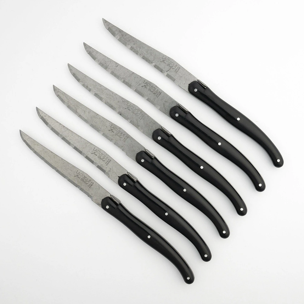 Set of 6 Laguiole Black Vintage Steak Knives by Jean Dubost Laguiole
