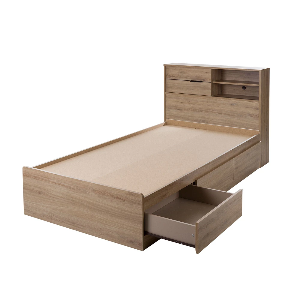 Fynn Storage Bed and Bookcase Headboard Set in Rustic Oak by South Shore Furniture