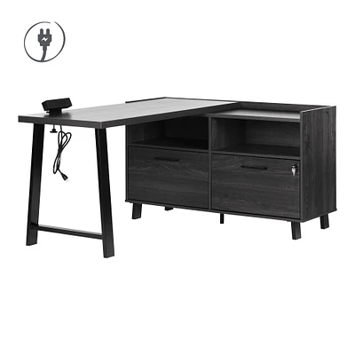 South Shore Furniture Kozack L-Shaped Computer Office Desk with Power Bar