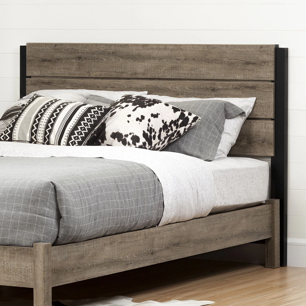 Munich Queen Platform Bed Set with Headboard in Weathered Oak by South Shore Furniture