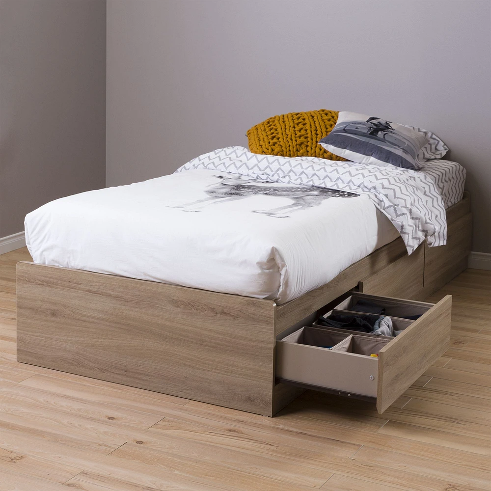 Fynn Twin Mates Bed with 3 Drawers Rustic Oak by South Shore Furniture