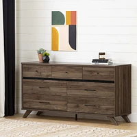 Flam 7-Drawer Double Dresser Storage Unit Natural Walnut and Matte Black by South Shore Furniture