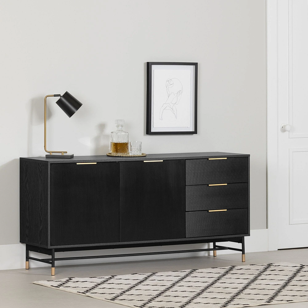 Arlo Ash Oak and Gold Ribbed Sideboard by South Shore Furniture