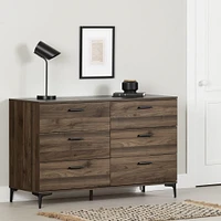 South Shore Furniture Musano 6-Drawer Dresser with Metal Legs - Natural Walnut