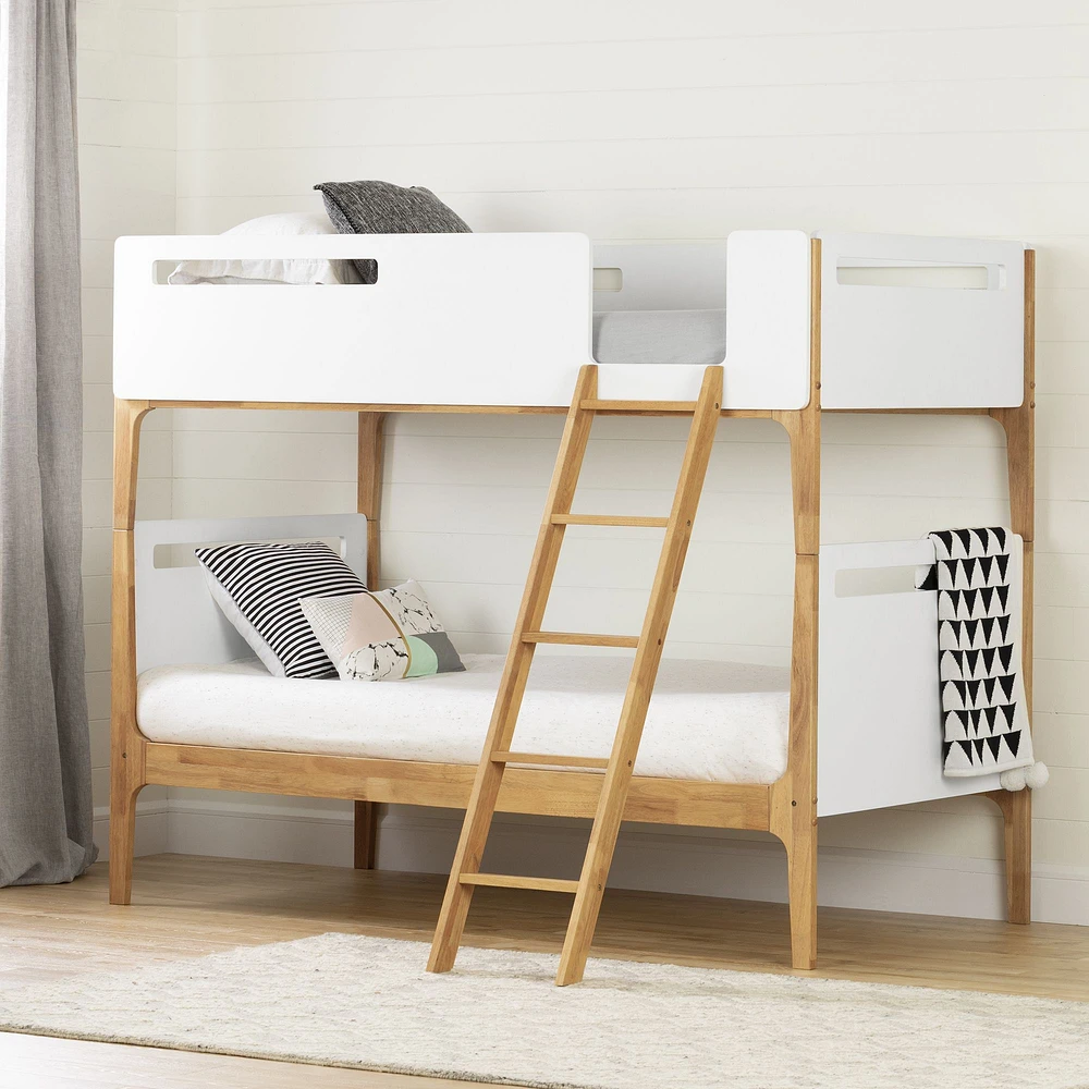 Bebble Twin Modern Bunk Bed White and Natural by South Shore Furniture