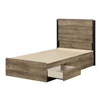 Arlen Twin Mates Bed with 3 Drawers and Headboard Set Weathered Oak by South Shore Furniture