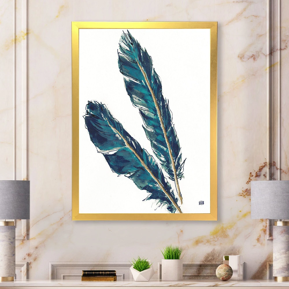 Gold Indigo Feathers III  Wall Art