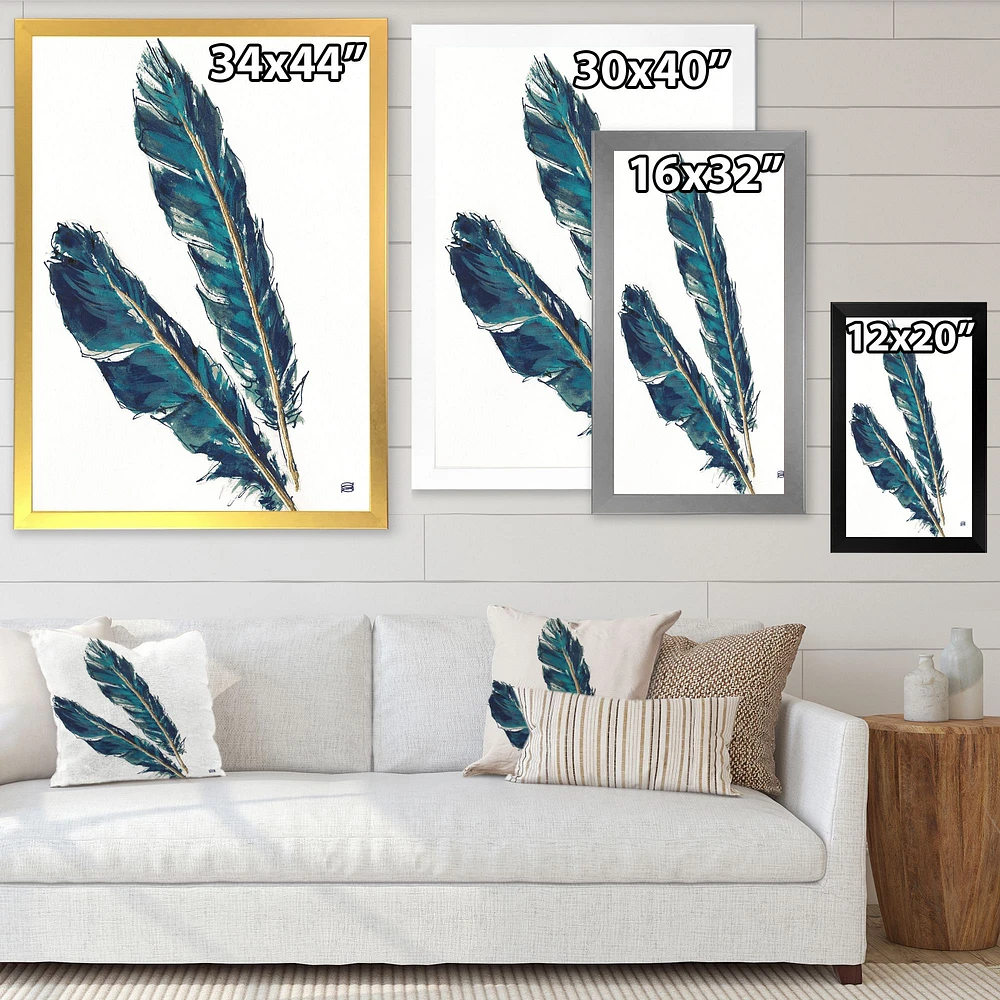 Gold Indigo Feathers III  Wall Art