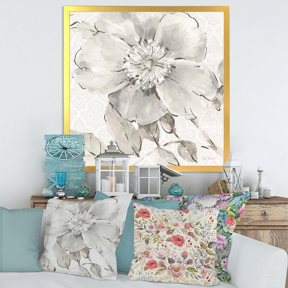 Toile « Indigold Grey Peonies II