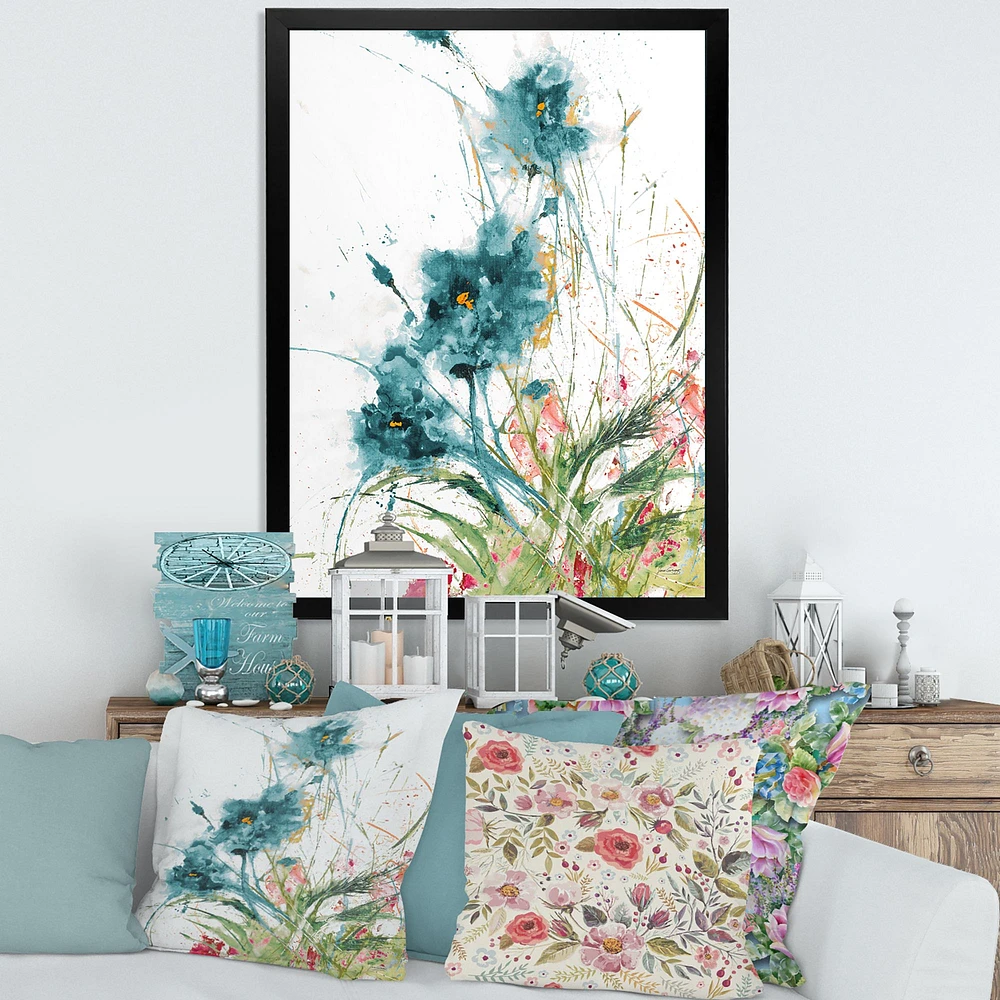 Wild Blue Abstract Farmhouse Flowers Wall Art