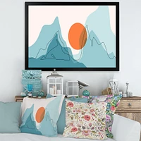 Red Moon Over Abstract Blue Mountains I  Wall Art