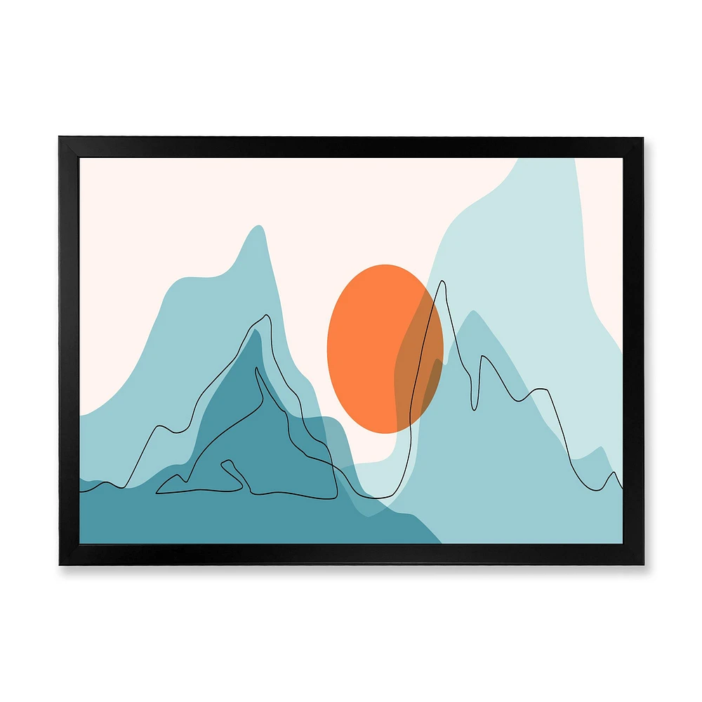 Red Moon Over Abstract Blue Mountains I  Wall Art