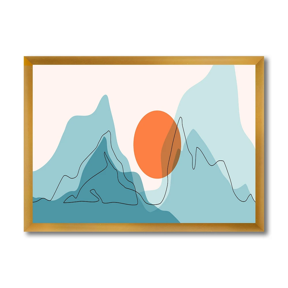 Red Moon Over Abstract Blue Mountains I  Wall Art