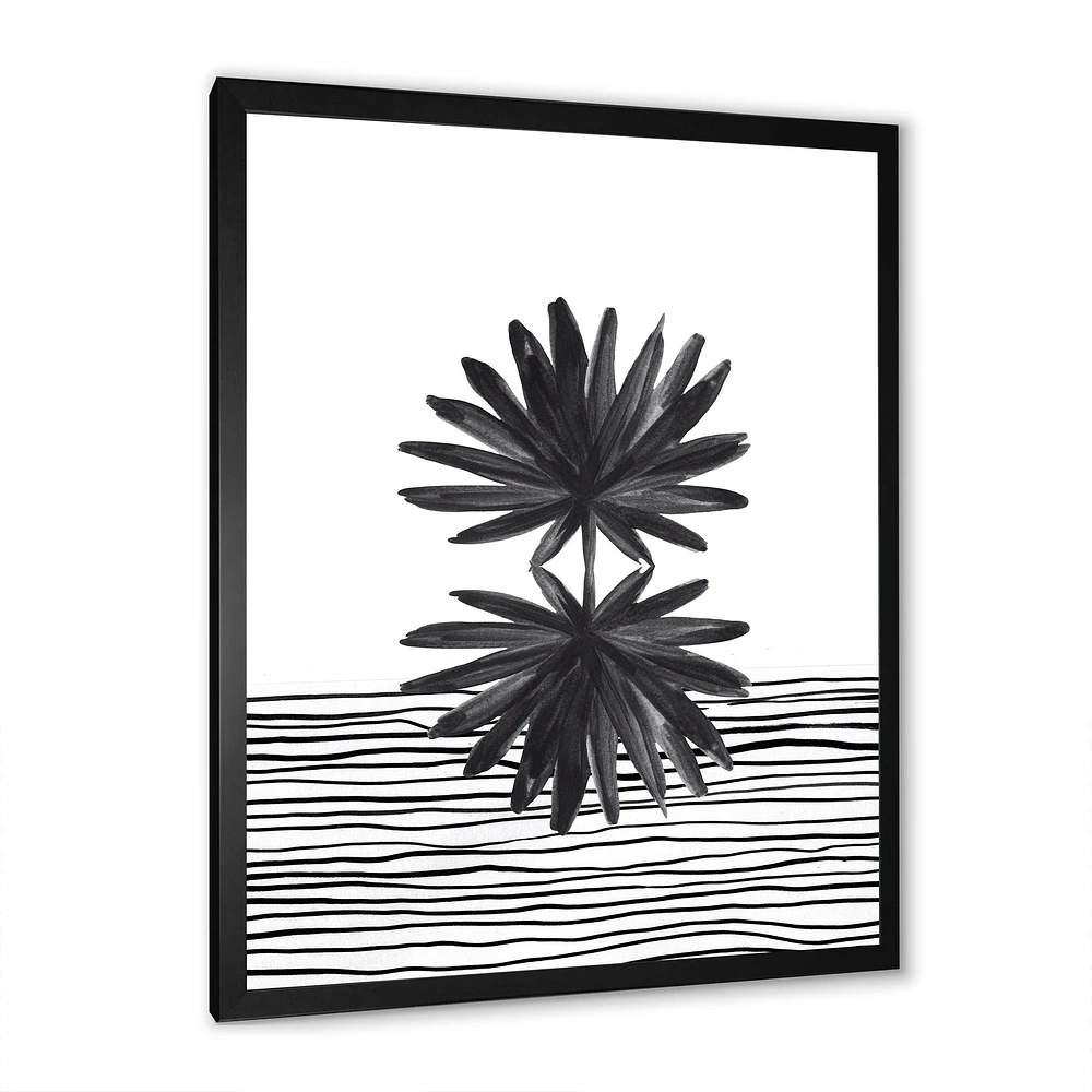 Toile « Black and White Tropical Leaf on Striped II »