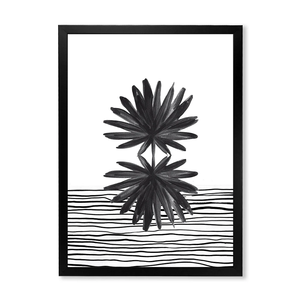 Toile « Black and White Tropical Leaf on Striped II »