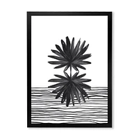 Toile « Black and White Tropical Leaf on Striped II »