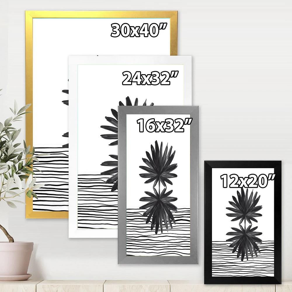 Black and White Tropical Leaf on Striped II  Wall Art