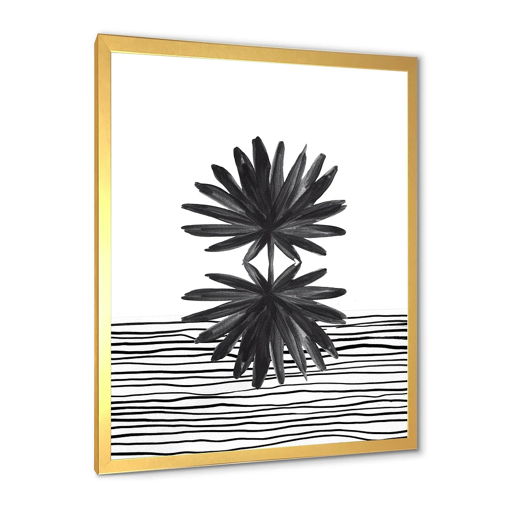 Black and White Tropical Leaf on Striped II  Wall Art