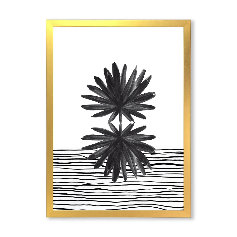 Toile « Black and White Tropical Leaf on Striped II »