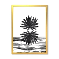 Black and White Tropical Leaf on Striped II  Wall Art