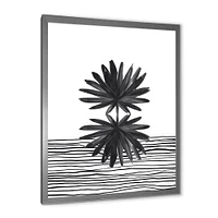 Toile « Black and White Tropical Leaf on Striped II »