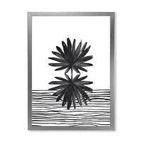 Black and White Tropical Leaf on Striped II  Wall Art