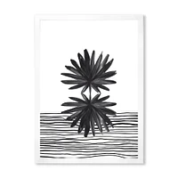 Black and White Tropical Leaf on Striped II  Wall Art