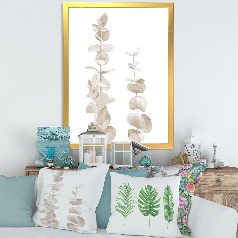 Toile « Beige Eucalyptus Branches on White »