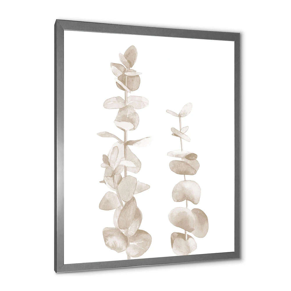 Beige Eucalyptus Branches on White  Wall Art