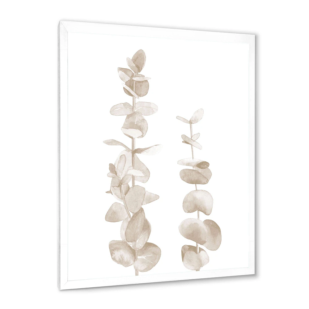 Beige Eucalyptus Branches on White  Wall Art