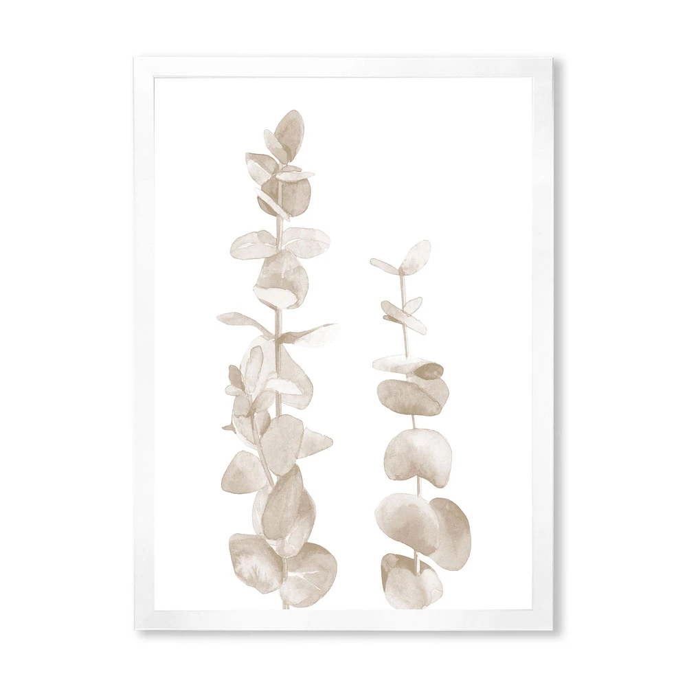 Beige Eucalyptus Branches on White  Wall Art