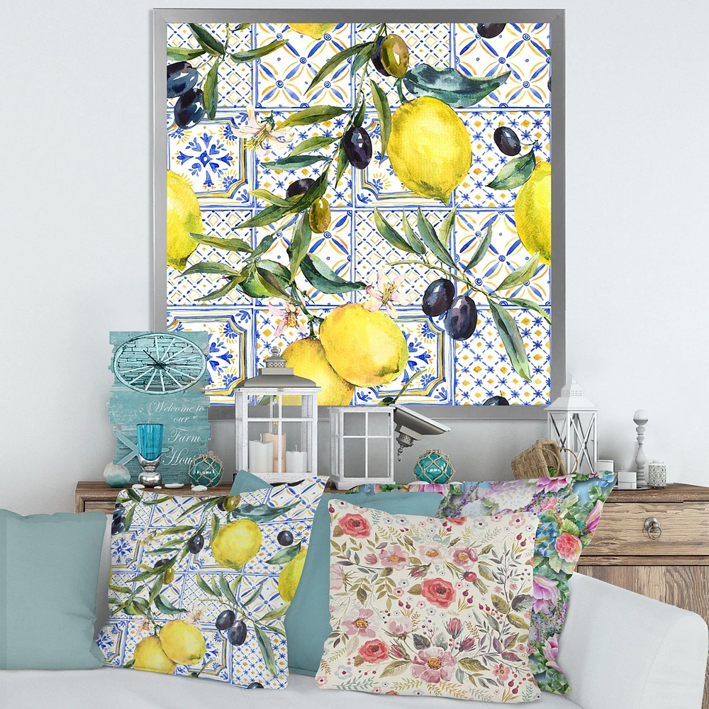 Toile « Lemon Ornament on Blue al Pattern III