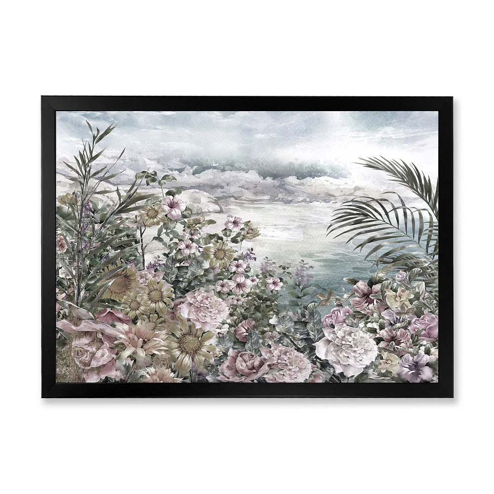 Retro Flowers by The Sea Side  Wall Art