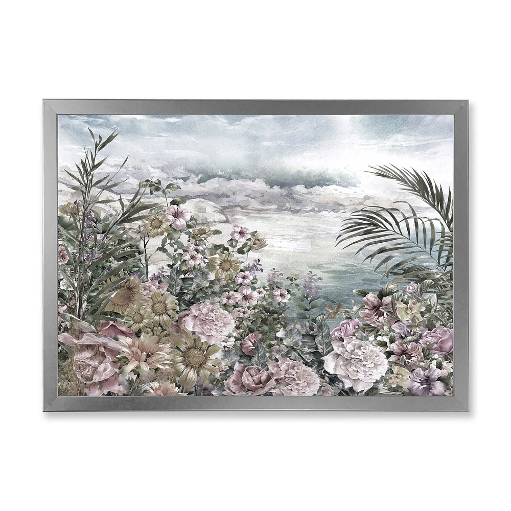 Retro Flowers by The Sea Side  Wall Art