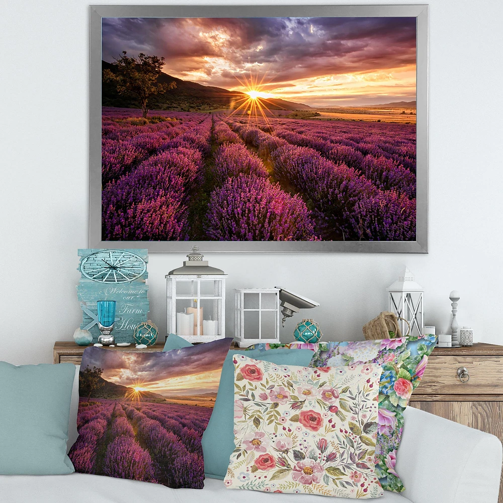 Sunrise & Dramatic Clouds Over Lavender Field IV  Wall Art