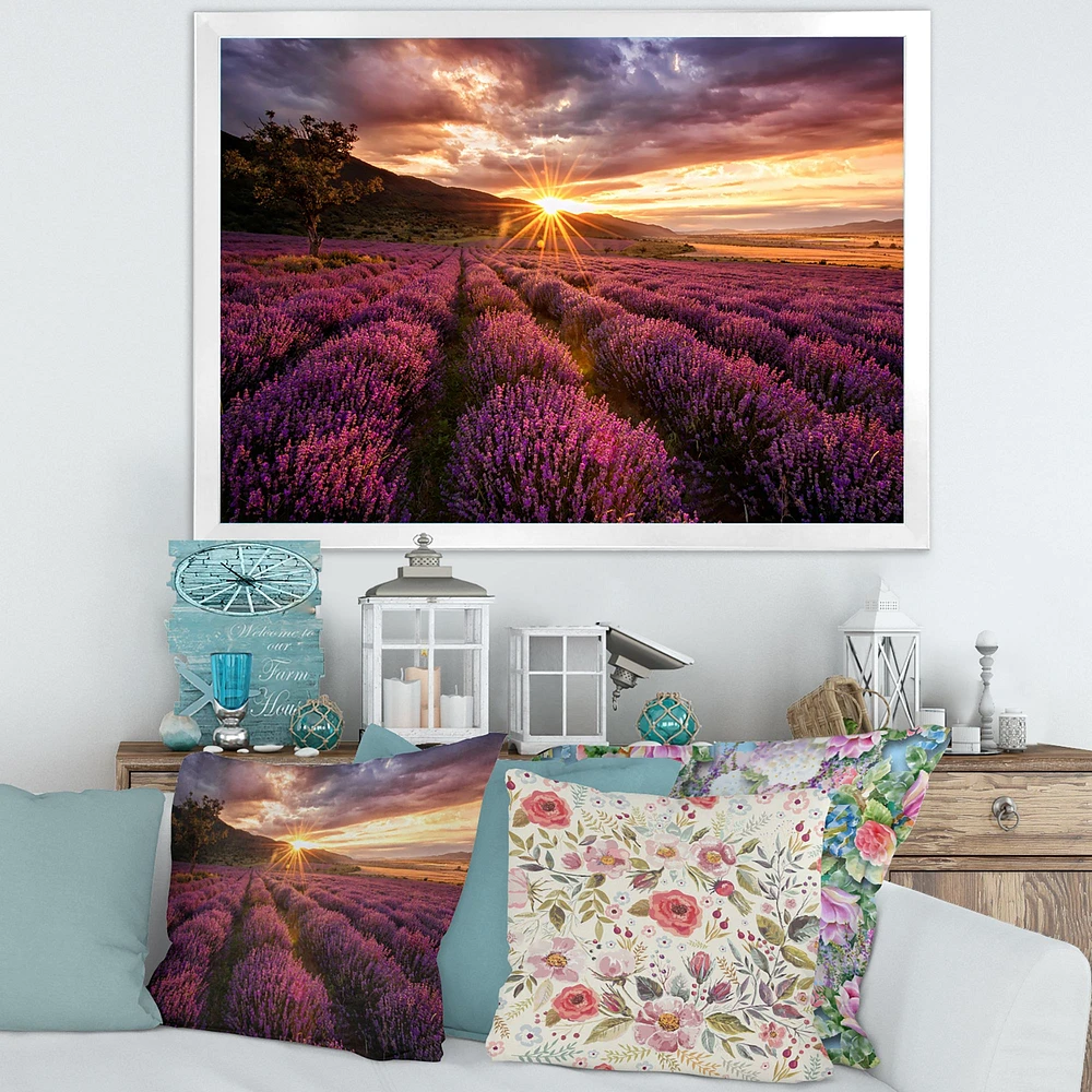 Sunrise & Dramatic Clouds Over Lavender Field IV  Wall Art