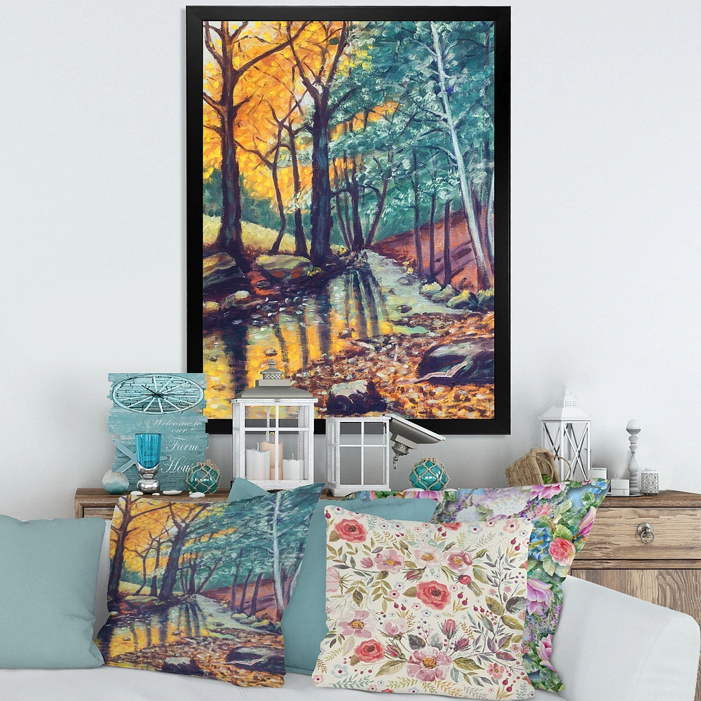 Landscape with River Autumn Forest Sunset  Wall Art